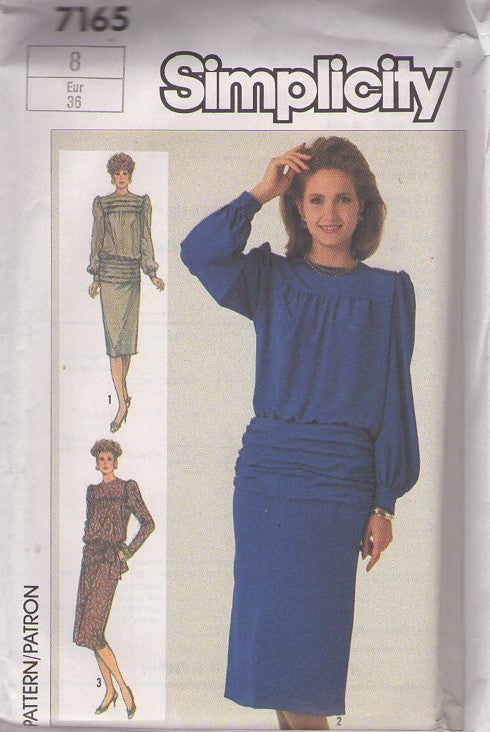 Simplicity 7165 Vintage 80's Sewing Pattern Career Dress, Pleated or Tied Sarong Panel Office Party Cocktail Dress Size 8