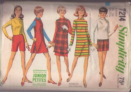 Simplicity 7214 Vintage 60's Sewing Pattern Mod Separates, Bye Bye Birdie, Ann Margret Looks, Mod Shorts, Blouse Top, Shoulder Button Mini Jumper, Dress Size 5JP