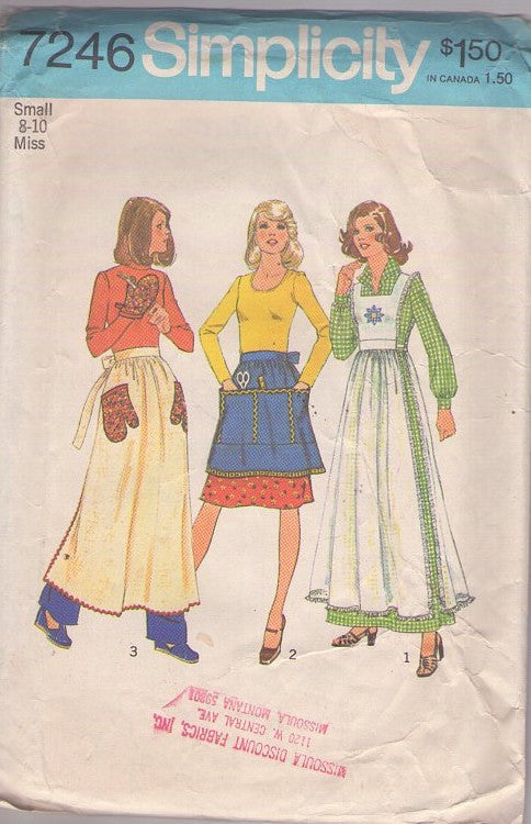 Simplicity 7246 Vintage 70's Sewing Pattern Cottagecore Aprons, Farmhouse Apron, Craft Apron, Hostess with Potholder Pockets, Pinafore Size S