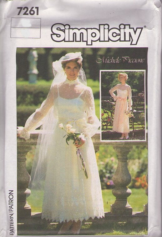 Simplicity 7261 Vintage 80's Sewing Pattern Designer Bridal Gowns, Michele Piccione, Country Southern Belle, Cottagecore, Victorian Style Lacy Wedding Dress, Formal Gown Size 10 UNCUT