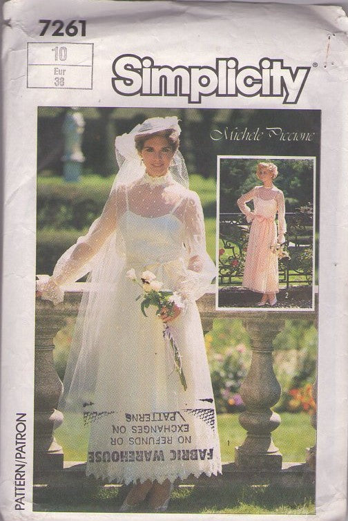 Simplicity 7261 Vintage 80's Sewing Pattern Designer Bridal Gowns, Michele Piccione, Country Southern Belle, Cottagecore, Victorian Style Lacy Wedding Dress, Formal Gown Size 10 CUT