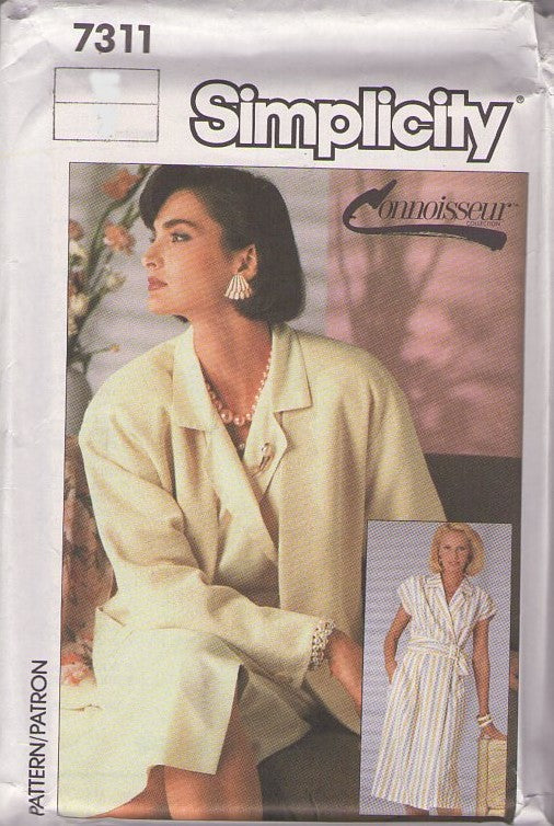 Simplicity 7311 Vintage 80's Sewing Pattern Wrap Dress, Jacket, Connoisseur Mock Wrap Office Dress & Oversized Jacket Size 14