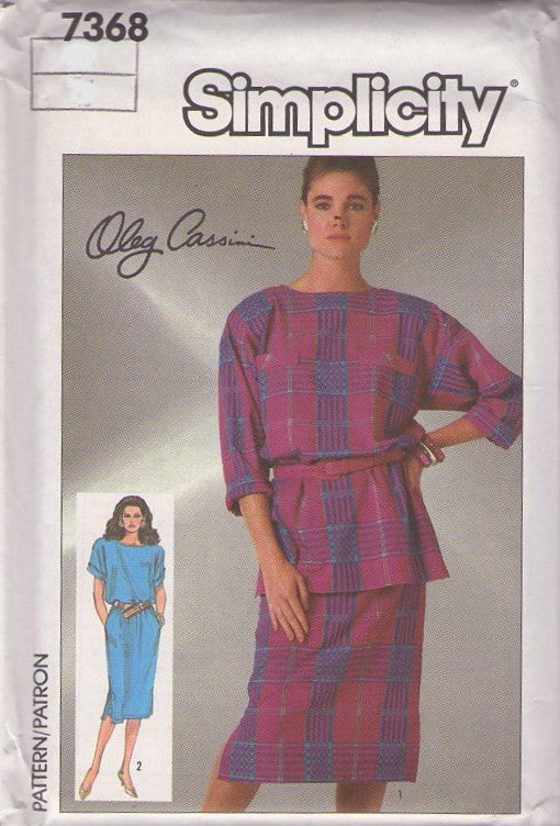 Simplicity 7368 Vintage 80's Sewing Pattern Designer Separates, Oleg Cassini Office Party Blouse, Skirt, Dress Size 10