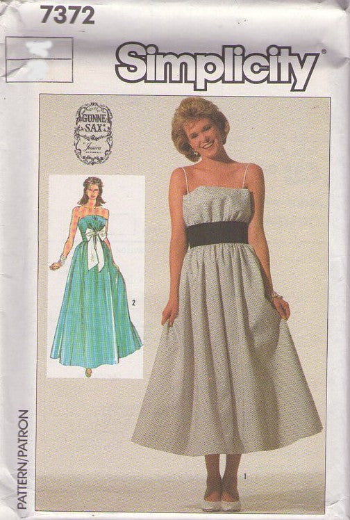 Simplicity 7372 Vintage 80's Sewing Pattern Gunne Sax Dress, Designer Jessica McClintock, Strapless Ball Gown, Shelf Bust Rockabilly Party Dress Size 8