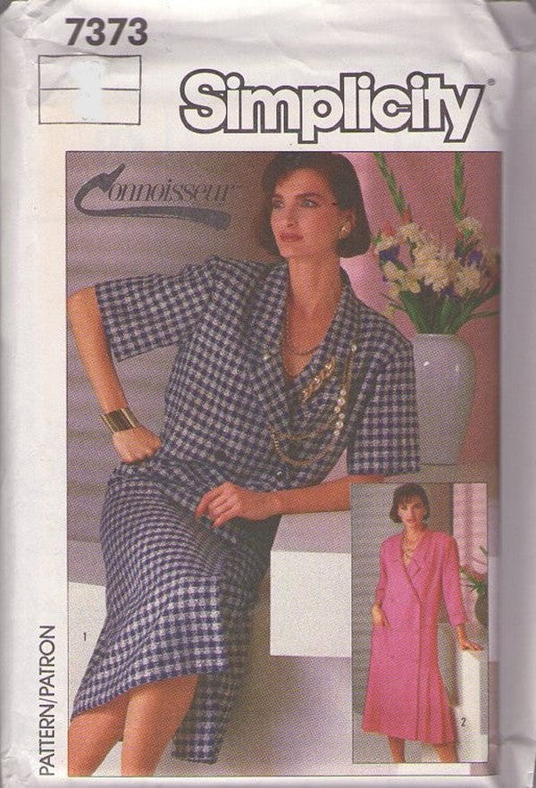 Simplicity 7373 Vintage 80's Sewing Pattern Connoisseur Dress Set, Career Double Breasted Wrap Front Coat Dress Size 14