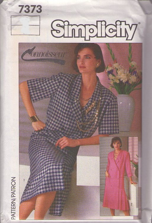 Simplicity 7373 Vintage 80's Sewing Pattern Connoisseur Dress Set, Career Double Breasted Wrap Front Coat Dress Size 14