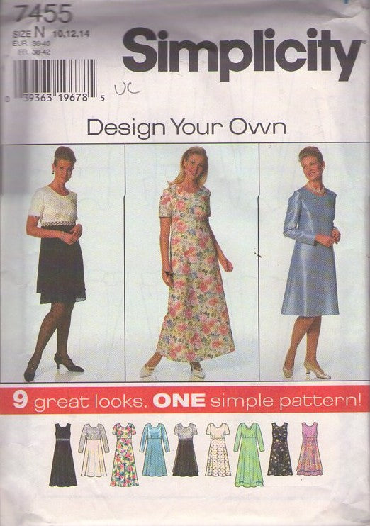 Simplicity 7455 Retro 90's Sewing Pattern Design Your Own Dress, Modest Cottagecore or Evening Styles 9 Great Looks Size 10-14