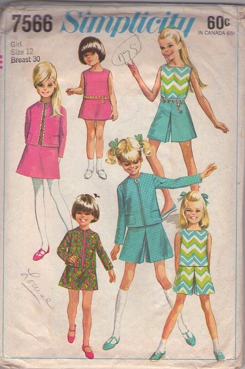 Simplicity 7566 Vintage 60's Sewing Pattern Teen Girl's Separates, Mod Mix & Match Split Skirt Culottes Shorts, Mini Dress, Top & Zip Up Jacket Size 12