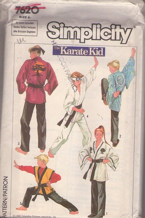 Simplicity 7620 Vintage 80's Sewing Pattern Sports Costumes, Official Columbia Pictures The Karate Kid Kimono Wrap Robe, Uniform, Vest, Jacket & Pants All Sizes Adult S-XL