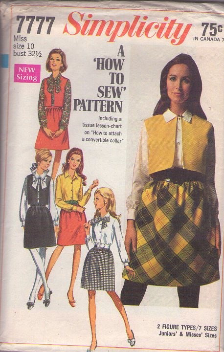 Simplicity 7777 Vintage 60's Sewing Pattern Mod Suit Separates, Cropped Bolero Vest, Blouse, Sleeveless Jacket, A-Line Skirt Size 10