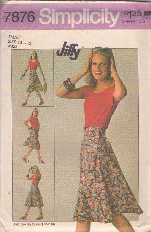 Simplicity 7876 Vintage 70's Sewing Pattern Jiffy Wrap Around Skirt, Wrap & Tie Knee Length Boho Skirt Size S 10-12