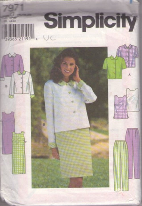 Simplicity 7971 Retro 90's Sewing Pattern Career Wardrobe, Summer Dress, Blouse, Top, Pants, Size 16-20