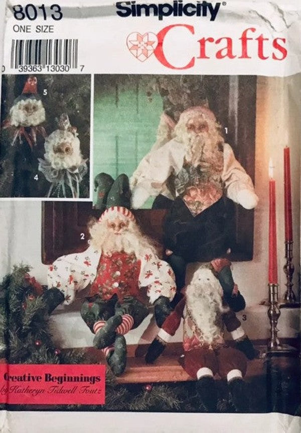 Simplicity 8013 Retro 90's Sewing Pattern Holiday Crafts, Creative Beginnings by Katheryn Tidwell Foutz, Victorian Santa Claus Doll, Tree Topper, Elves Elf Ornaments One Size