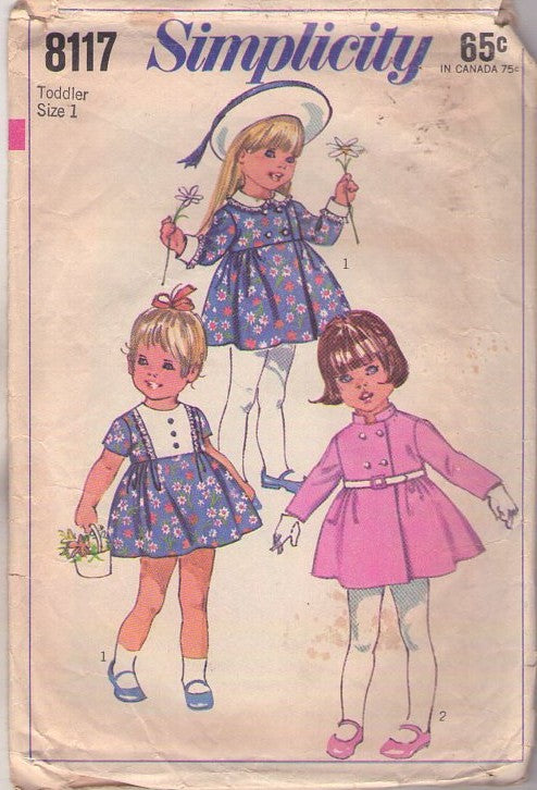 Simplicity 8117 Vintage 60's Sewing Pattern Girl's Party Dress, Coat, Full Skirt Dress, Skirted Jacket, Coat Size 1