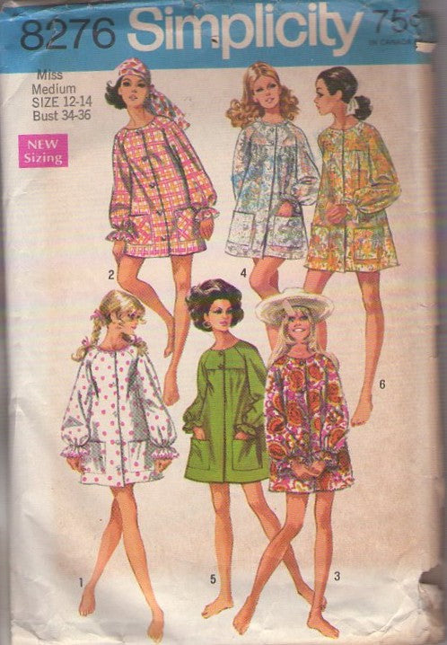 Simplicity 8276 Vintage 60's Sewing Pattern Beach Jackets, Mod Sheer Lace or Novelty Fabric, Raglan Balloon Sleeves, Pockets, 6 Styles Size M