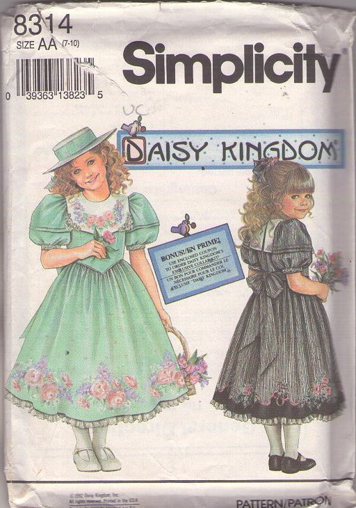 Simplicity 8314 Vintage 90's Sewing Pattern Girl's Dress, Daisy Kingdom, Fancy Basque Waist PUFF Sleeve Modest Midi Ballerina Length Farmcore Cottagecore Garden Party Dress Size 7-10