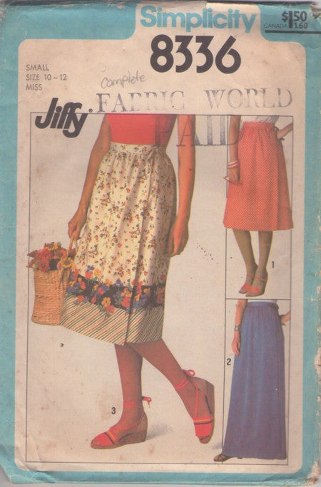 Simplicity 8336 Vintage 70's Sewing Pattern Wrap Skirts, Easy Jiffy A-Line Wrap Around Skirt Set, Border Print Fabric, Secretary or Maxi Hostess Styles Size S CUT