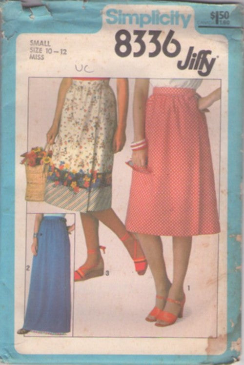 Simplicity 8336 Vintage 70's Sewing Pattern Wrap Skirts, Easy Jiffy A-Line Wrap Around Skirt Set, Border Print Fabric, Secretary or Maxi Hostess Styles Size S UNCUT