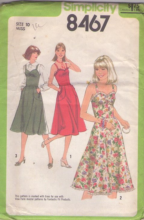 Simplicity 8467 Vintage 70's Sewing Pattern Cottagecore Sun Dress, Summer Jumper, Size 10
