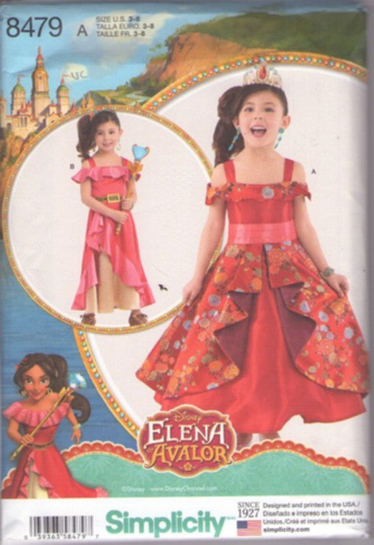 Simplicity 8479 Retro 2017 Sewing Pattern Character Costumes, Disney Princess, Elena of Avalor, Latin Princess Dress Up Costume, Dress in 2 Styles Size 3-8