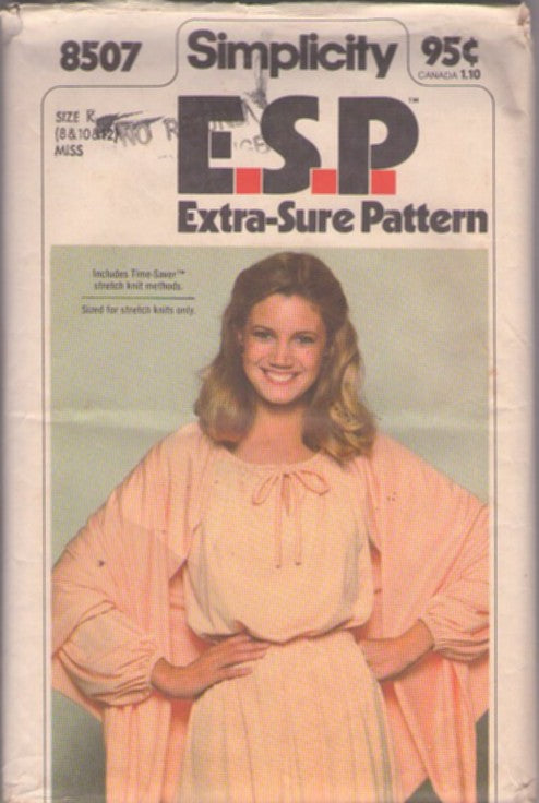 Simplicity 8507 Vintage 70's Sewing Pattern Blouson Disco Party Dress, Shawl Size 8-12