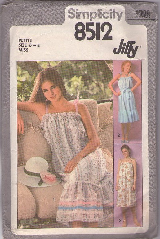 Simplicity 8512 Vintage 70's Sewing Pattern Sun Dress Set, Victorian Look Camisole Slip Dress, Summer Sun Dress, Ruffle and Ribbon Band Trim Size Petite Size XS 6-8