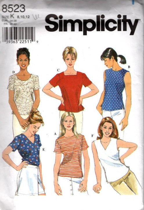Simplicity 8523 Retro 90's Sewing Pattern Versatile Tshirt, Top, Blouse Set, 6 Styles for Summer Size 8-12