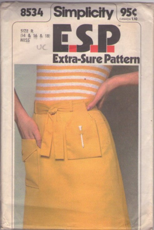 Simplicity 8534 Vintage 70's Sewing Pattern Retro Golf Skirt, Attached Shorts, Tie Belt, Slide on Pocket Pouch for Golf Balls & Tee Size 14-18