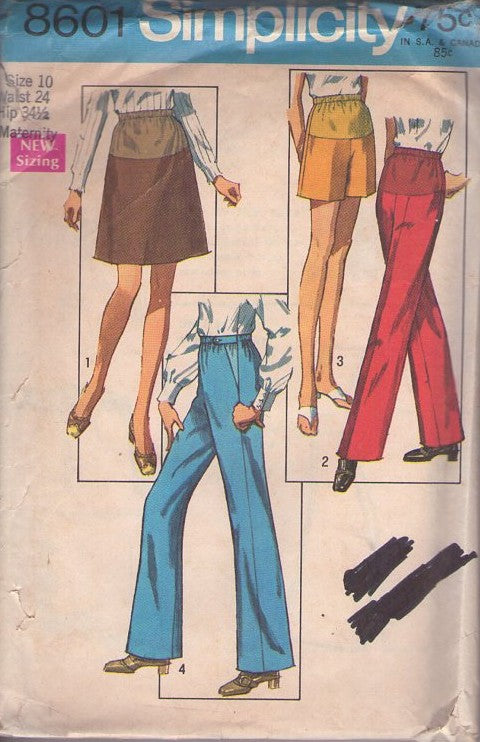 Simplicity 8601 Vintage 60's Sewing Pattern Pants Set, Mod Stretch Front Panel Skirt, Shorts, Pants Size 12