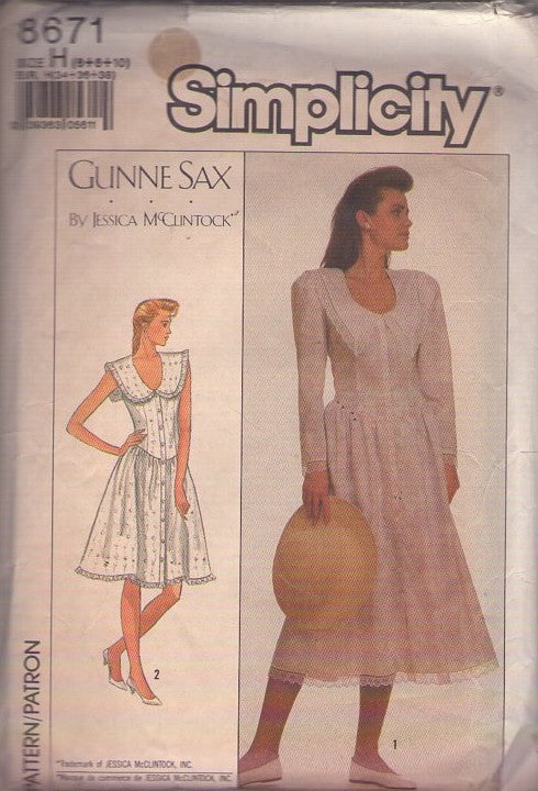 Simplicity 8671 Vintage 80's Sewing Pattern Gunne Sax Dress, Jessica McClintock Modest Cottagecore, Summer Basque Size 6