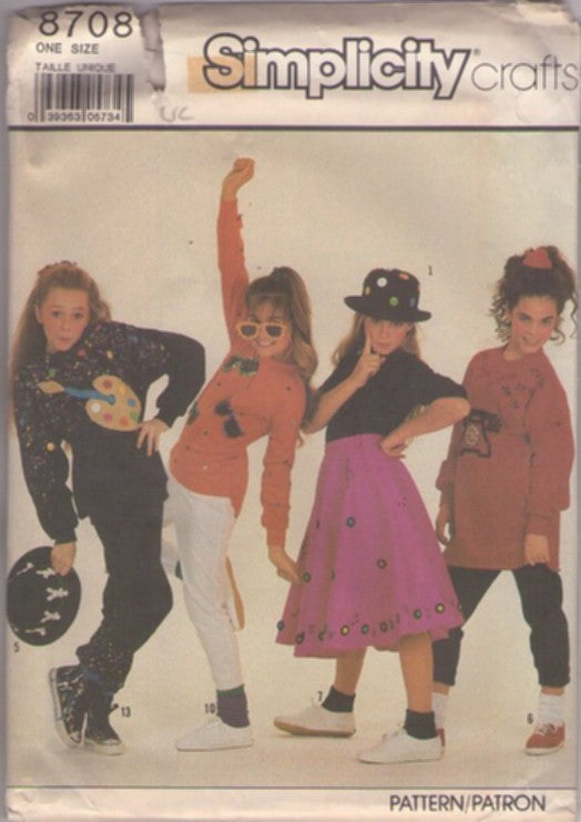 Simplicity 8708 Vintage 80's Sewing Pattern DIY Crafts, Decor Button Art for Girl's Clothing, Embellished Wearable Art