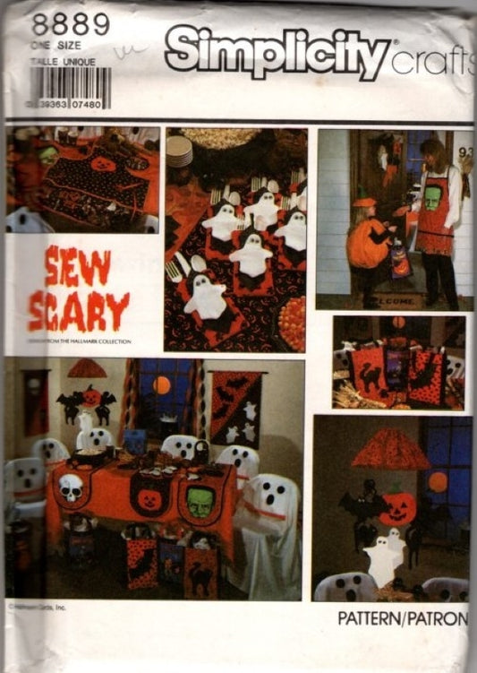 Simplicity 8889 Vintage 80's Sewing Pattern Sew Scary Halloween Crafts, Table Decorations, Ghost Napkins, Frankenstein Apron, Banners & MORE