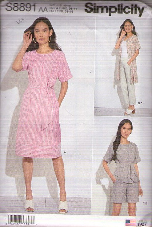 Simplicity 8891 Retro 2019 Sewing Pattern Secretary Separates, Dart Fitted Dress, Blouse, Shorts, Trousers Size 10-18