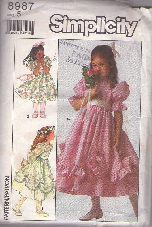 Simplicity 8987 Vintage 80's Sewing Pattern Girl's Tea Dress, Alice In Wonderland, Victorian Look Cottagecore, Farmcore Flower Girl, Modest Tea Length 3 Styles Size 5
