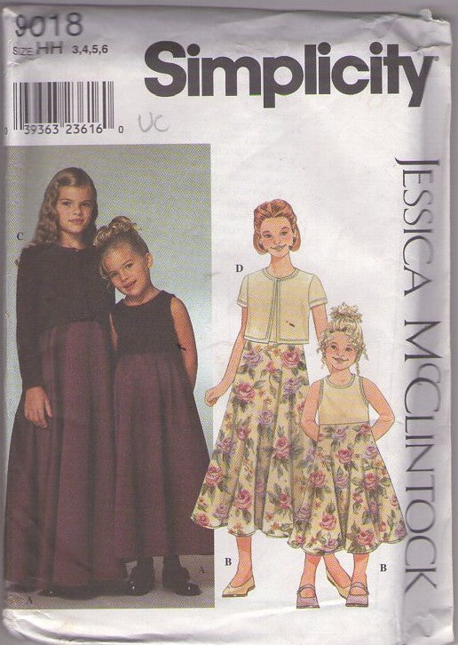 Simplicity 9018 Retro 90's Sewing Pattern Girl's Dress Set, Cottagecore, Designer Jessica McClintock, Modest Formal Dress, Sundress, Bolero Cardigan Jacket Cover Up Size 3-6