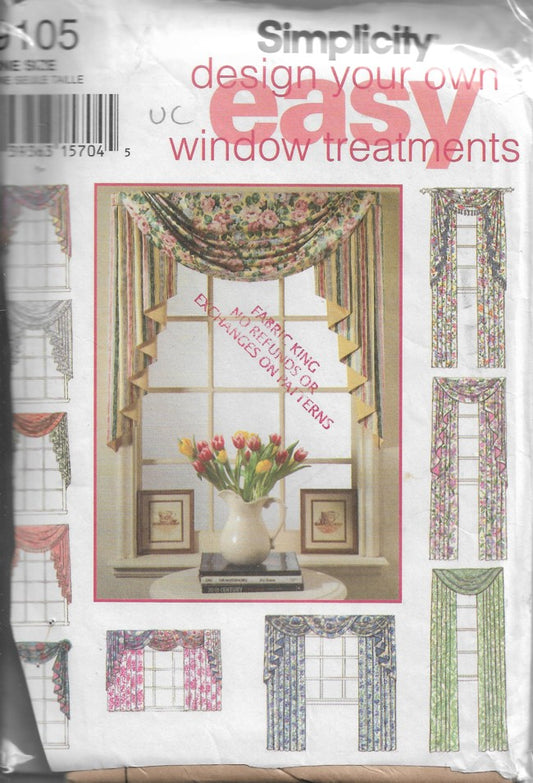 Simplicity 9105 Retro 90's Sewing Pattern Design Your Own Easy Window Treatments, Curtains, Valances, Swag One Size