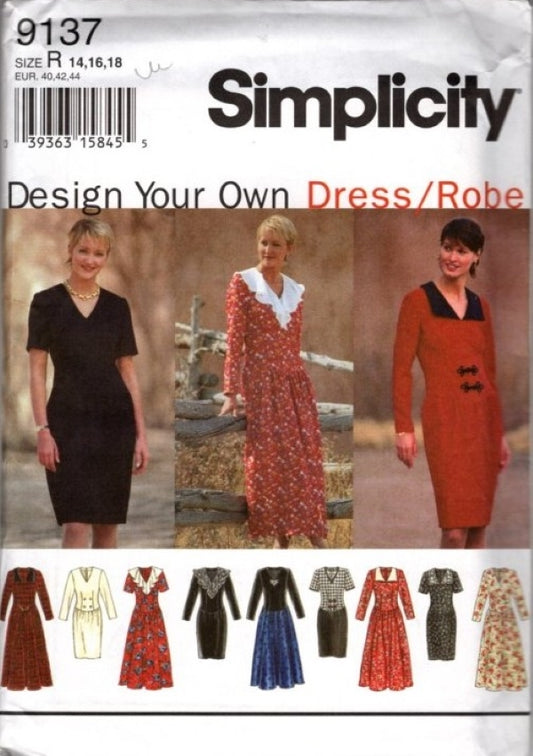 Simplicity 9137 Vintage 90's Sewing Pattern Design Your Own Dress, Modest, Cottagecore, Career Size 14-18