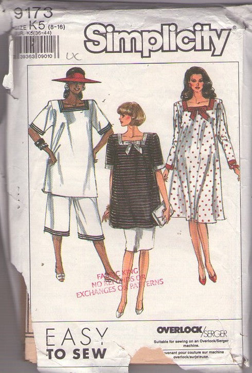 Simplicity 9173 Vintage 80's Sewing Pattern Career Separates,  Easy To Sew Pretty Woman Tent Dress, Oversized Tunic Blouse, Skirt, Culottes Gauchos Pants Size 8-16