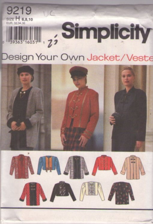 Simplicity 9219 Retro 90's Sewing Pattern New Wave Jackets, Wearable Art, Design Your Own, Decorative One of a Kind Jacket, Bolero, Long Size 6-10