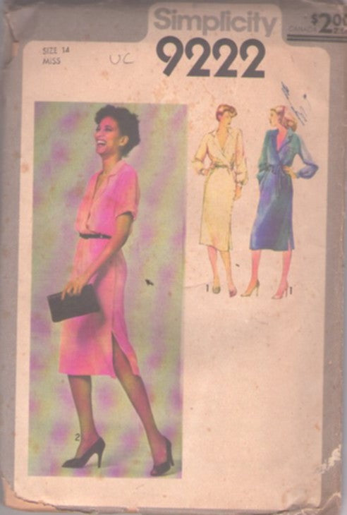 Simplicity 9222 Vintage 70's Sewing Pattern Low Cut Surplice Blouson Dress, Secretary, Disco Evening Styles Size 14