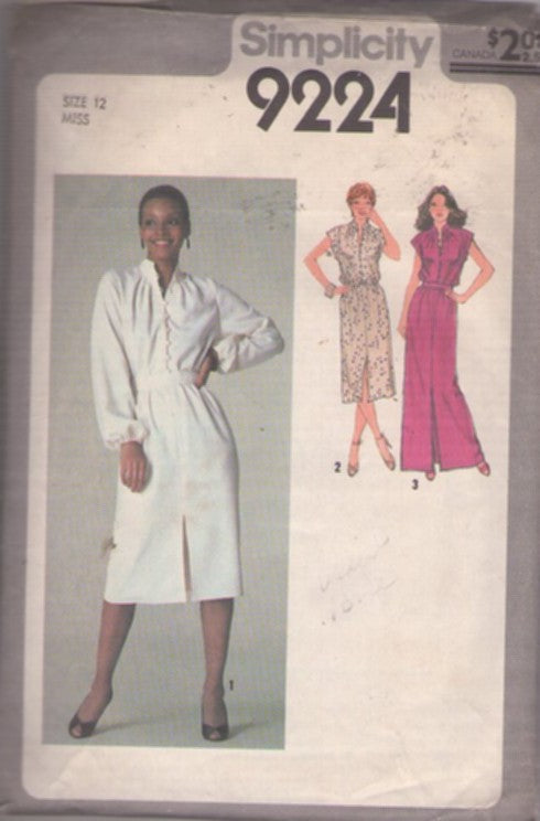 Simplicity 9224 Vintage 70's Sewing Pattern Secretary Dress, Office Party or Hostess Evening Gown Blouson Front Buttons & Loops Bodice Dress 3 Styles Size 12