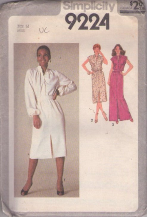 Simplicity 9224 Vintage 70's Sewing Pattern Secretary Dress, Office Party or Hostess Evening Gown Blouson Front Buttons & Loops Bodice Dress 3 Styles Size 14