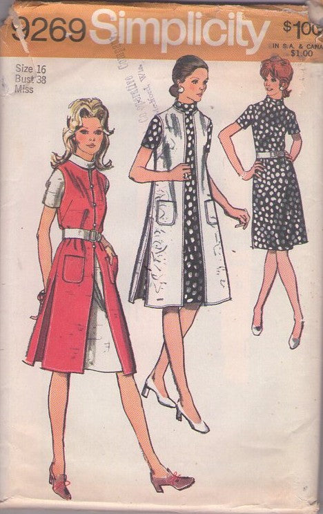 Simplicity 9269 Vintage 70's Sewing Pattern Secretary Separates, Ensemble, Roll Collar Fit & Flare Day Dress, Maude Side Slits Jumper, Tunic Vest Jacket Size 16