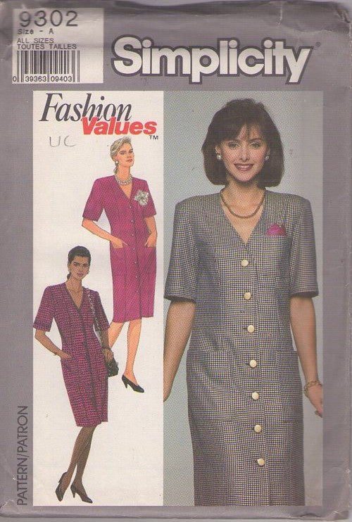 Simplicity 9302 Vintage 80's Sewing Pattern Career Coatdress, Secretary Button Up Dress Size 8-18