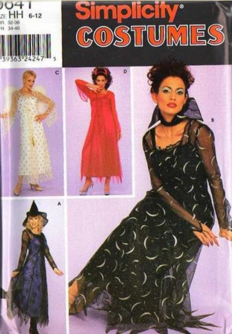 Simplicity 9309 0641 Retro 2000 Sewing Pattern Cosplay Costumes, Empire Waist Sheer Dress Costume, Witch, Devil, Angel, Sorceress Size 6-12