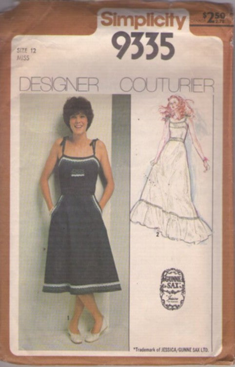 Simplicity 9335 Vintage 70's Sewing Pattern Gunne Sax Dress, Couturier Designer, Jessica McClintock Boho Cottagecore Sundress, Sweeping Skirt Summer Wedding Maxi Gown Dress Size 12 CUT