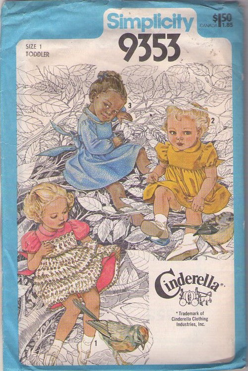 Simplicity 9353 Vintage 70's Sewing Pattern Girl's Dress Set, Cinderella High Yoked Tie Back Dress, Eyelet Flouncing Size 1