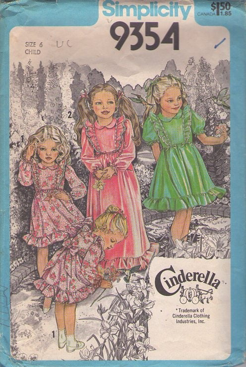 Simplicity 9354 Vintage 70's Sewing Pattern Girl's Dress, Designer Cinderella Ruffle Trimmed Party Dress, Tie Back, Short or Maxi Long Length Size 6 UNCUT