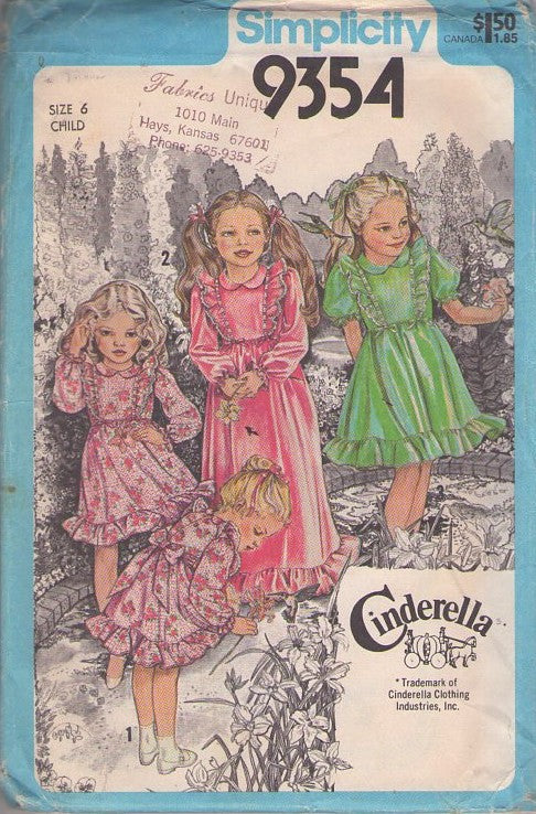 Simplicity 9354 Vintage 70's Sewing Pattern Girl's Dress, Designer Cinderella Ruffle Trimmed Party Dress, Tie Back, Short or Maxi Long Length Size 6 CUT