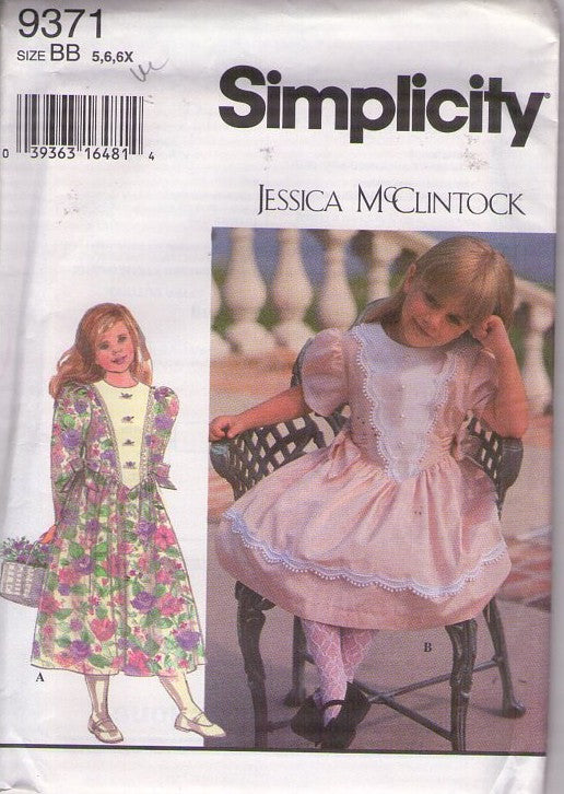 Simplicity 9371 Vintage 80's Sewing Pattern Girl's Formal Dresses, Designer Jessica McClintock Modest Garden Party, Cottagecore Dress, 2 Styles Size 5-6X